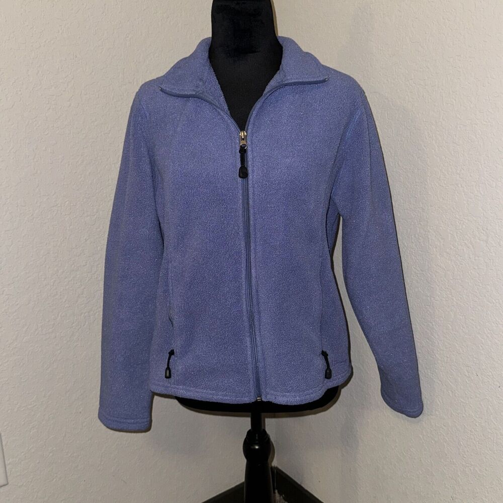L.L. Bean Fleece Jacket Women's Medium Light Blue Long Sleeve Mock Neck Full Zip